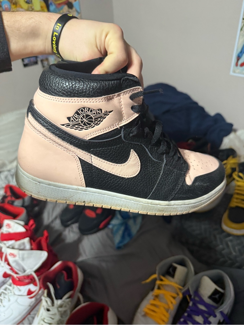 Jordan Air Jordan 1 Mid Black and Pink Leather Sneakers